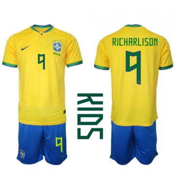 Brazil Richarlison #9 Replica Home Stadium Kit for Kids World Cup 2022 Short Sleeve (+ pants)
